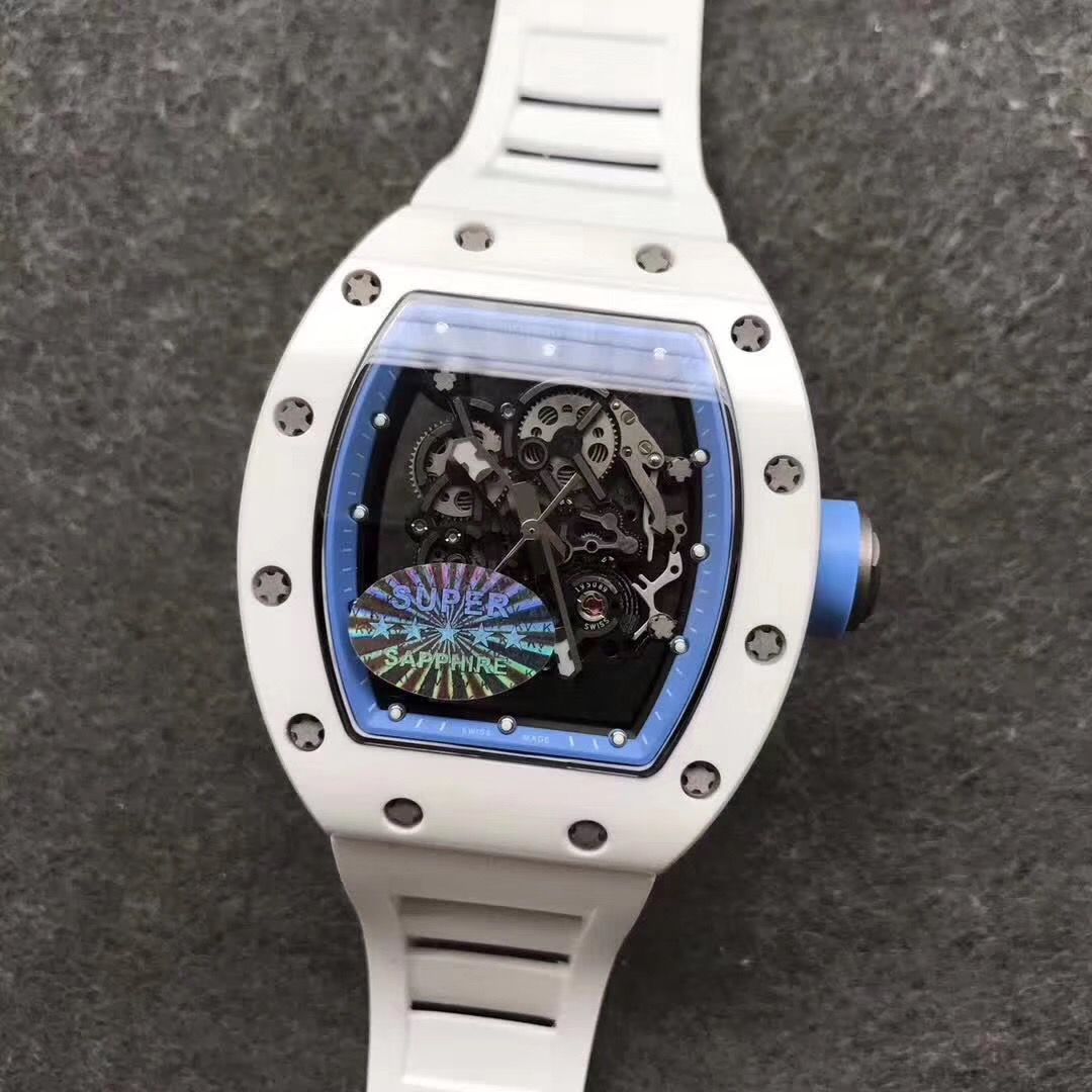 Richard Mille Replica Rm055 White Ceramic White Rubber Watches Dial Blue